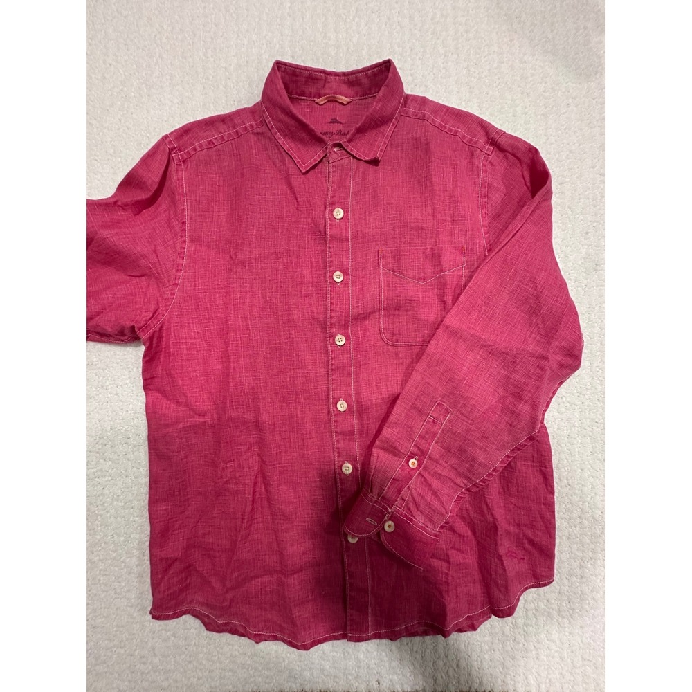Tommy Bahama Linen Long Sleeve Button Down Shirt Red Medium